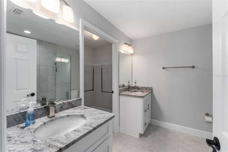 Bathroom, Dual Sink Vanities, Glass Shower, Interior, Recessed Lighting