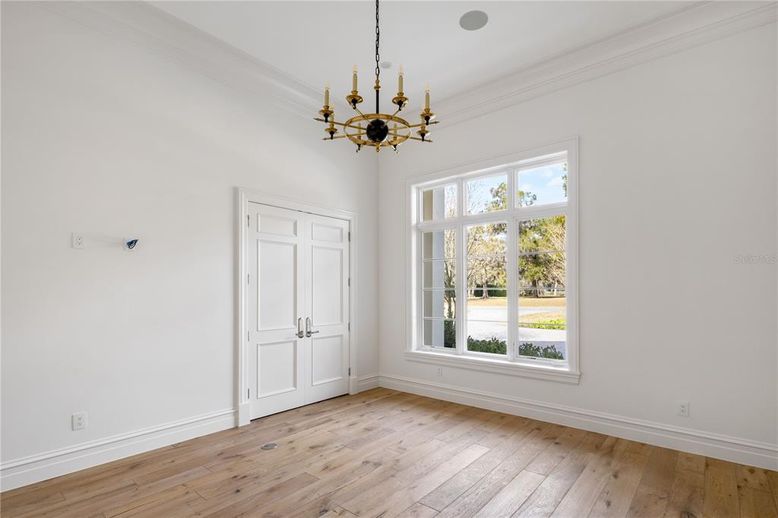 Chandelier, Empty room, Interior, Wood Texture Flooring