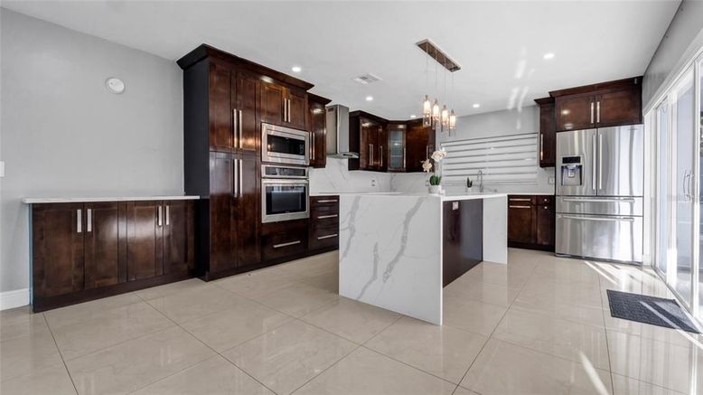 Chandelier, Interior, Kitchen, Pendant Lights, Recessed Lighting, Stainless Steel Appliances