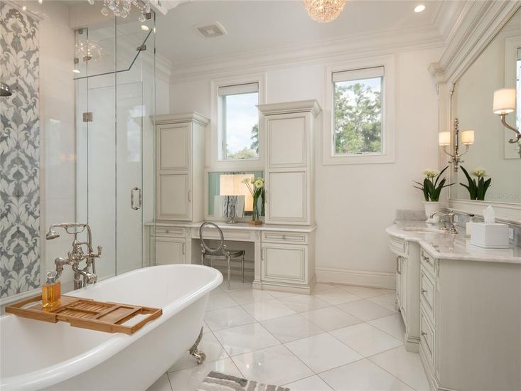 Bathroom, Dual Sink Vanities, Free Standing Baths, Glass Shower, Interior, Recessed Lighting