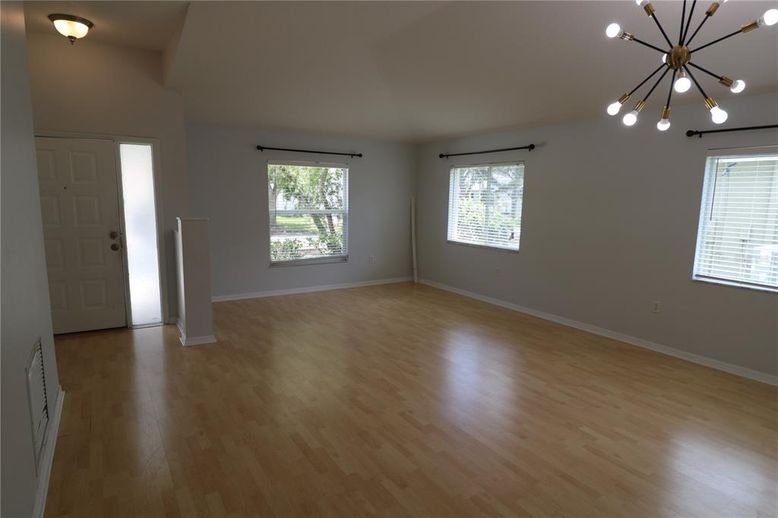 Empty room, Interior, Pendant Lights, Wood Texture Flooring
