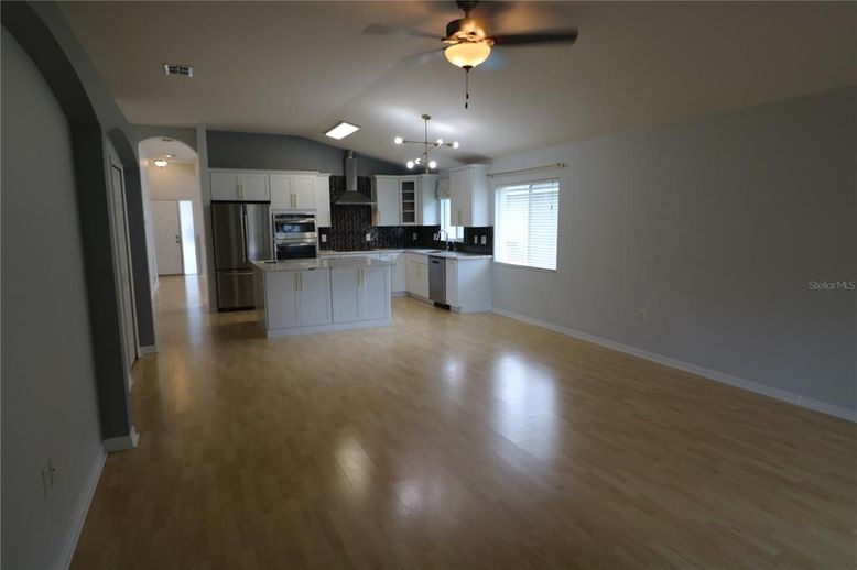 Interior, Kitchen, Pendant Lights, Stainless Steel Appliances, Wood Texture Flooring