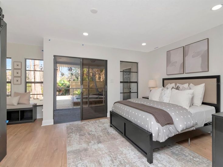 Bedroom, Interior, Recessed Lighting, Wood Texture Flooring