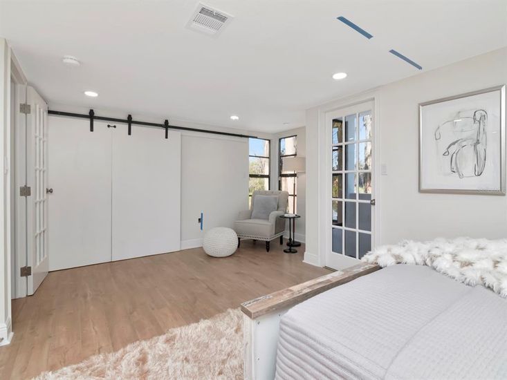Bedroom, Interior, Recessed Lighting, Wood Texture Flooring
