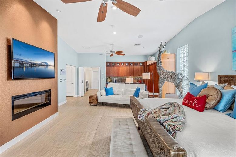 Bedroom, Fireplace, Interior, Living room, Recessed Lighting