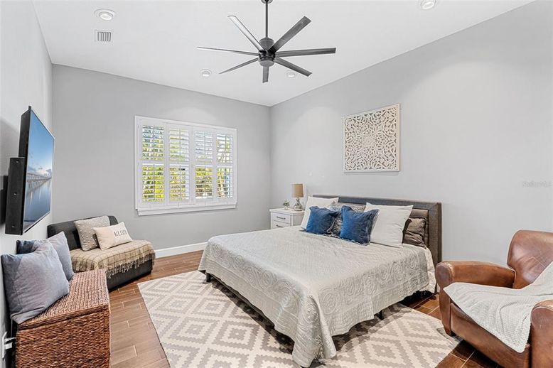 Bedroom, Interior, Recessed Lighting, Wood Texture Flooring