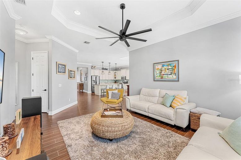 Interior, Kitchen, Living room, Pendant Lights, Recessed Lighting, Stainless Steel Appliances, Wood Texture Flooring