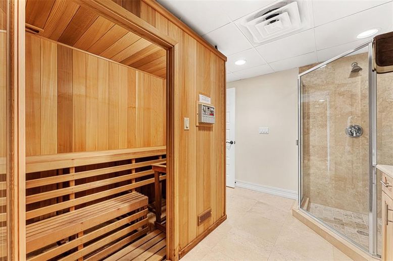 Bathroom, Glass Shower, Interior, Recessed Lighting, Sauna Room
