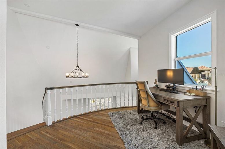 Home Office, Interior, Pendant Lights, Wood Texture Flooring