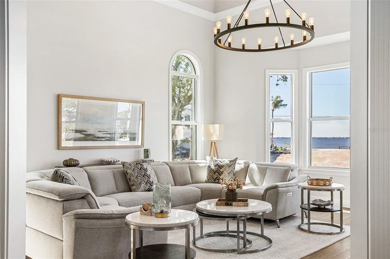 Chandelier, Interior, Living room, Wood Texture Flooring