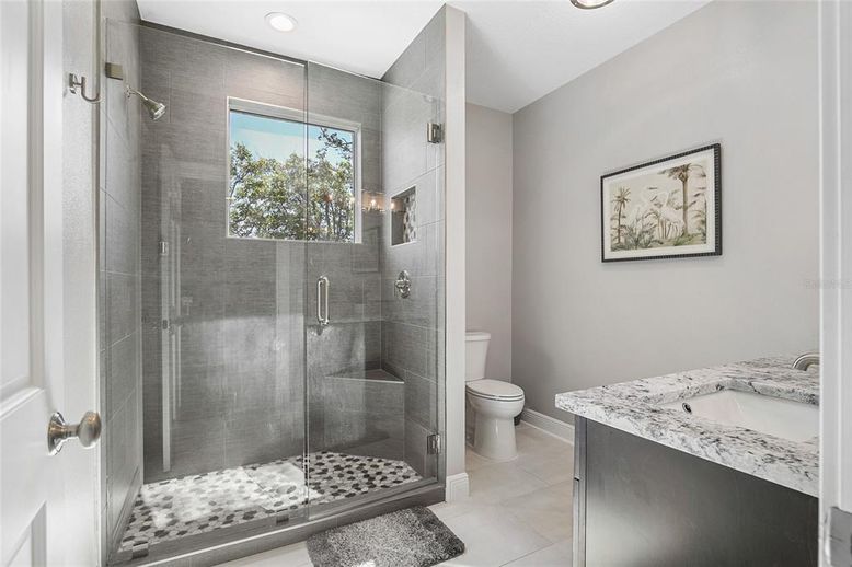 Bathroom, Glass Shower, Interior, Recessed Lighting