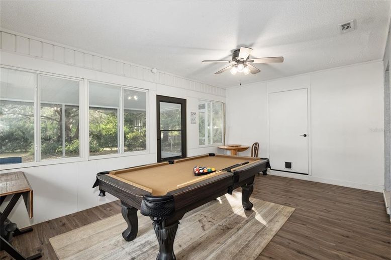 Billiard Table, Game Room, Interior, Wood Texture Flooring