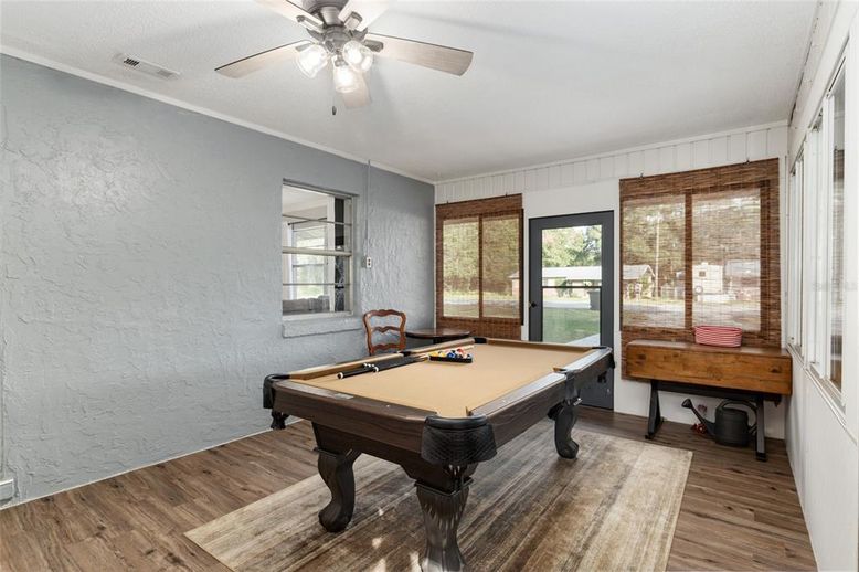 Billiard Table, Game Room, Interior, Wood Texture Flooring
