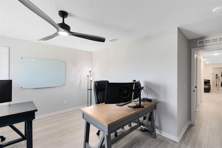 Home Office, Interior, Recessed Lighting, Wood Texture Flooring