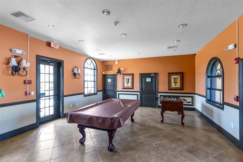 Billiard Table, Game Room, Interior, Recessed Lighting