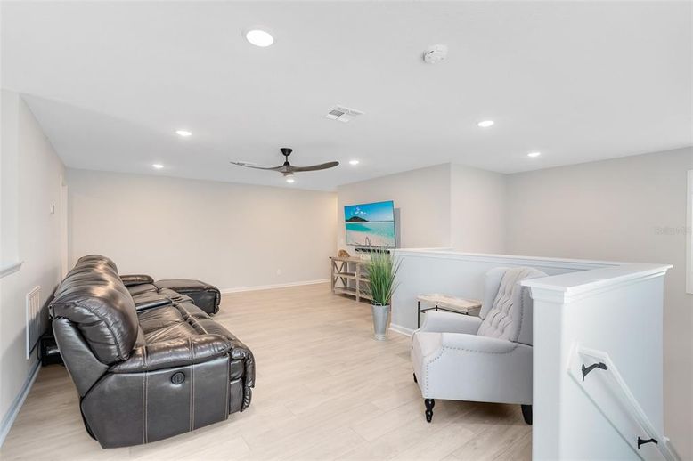 Home Theatre Room, Interior, Recessed Lighting, Wood Texture Flooring
