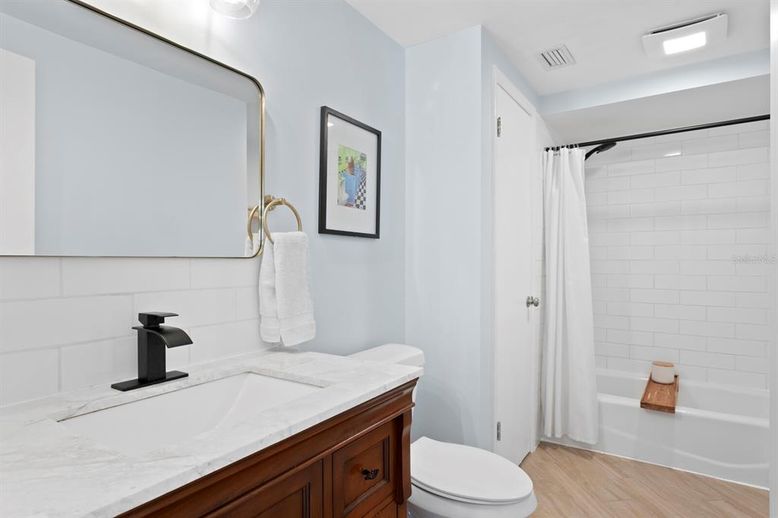 Bathroom, Interior, Recessed Lighting, Wood Texture Flooring