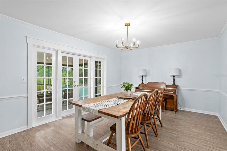 Chandelier, Dining room, Interior, Wood Texture Flooring