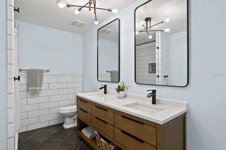 Bathroom, Dual Sink Vanities, Interior, Pendant Lights