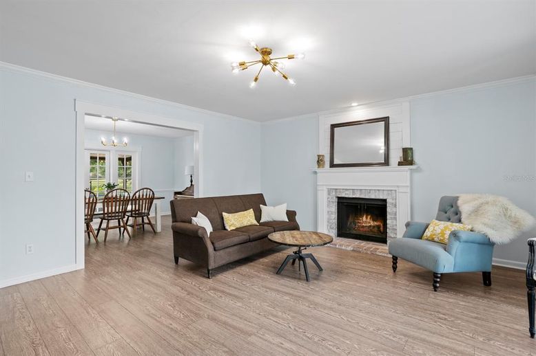 Dining room, Fireplace, Interior, Living room, Wood Texture Flooring