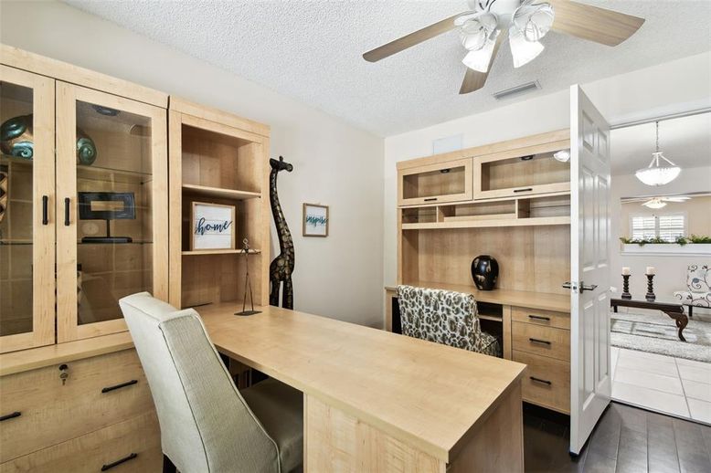 Home Office, Interior, Pendant Lights, Wood Texture Flooring