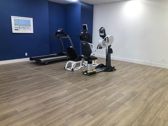 Fitness Equipment, Interior, Recessed Lighting, Wood Texture Flooring