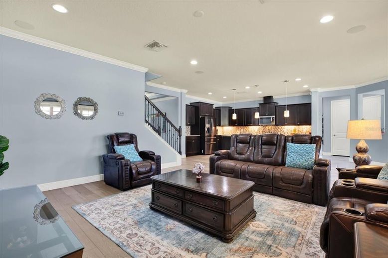 Interior, Kitchen, Living room, Pendant Lights, Recessed Lighting, Wood Texture Flooring