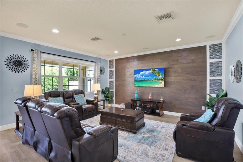 Interior, Living room, Recessed Lighting, Wood Texture Flooring, Wooden Walls