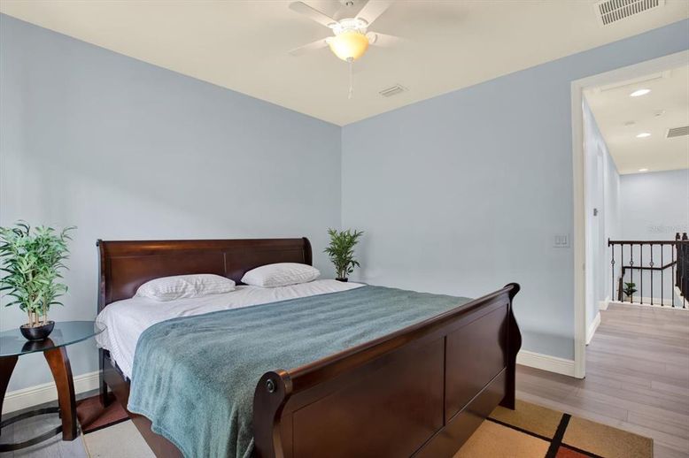 Bedroom, Interior, Recessed Lighting, Wood Texture Flooring