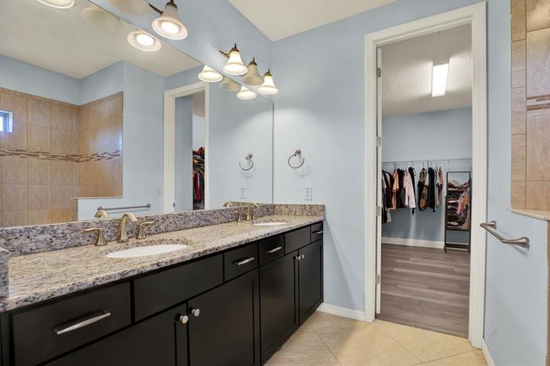 Bathroom, Dual Sink Vanities, Interior, Walk-in Closets, Wood Texture Flooring