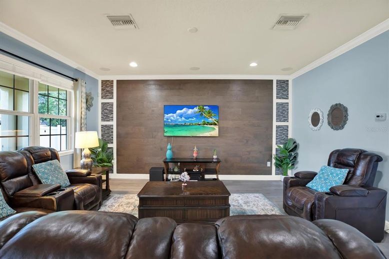 Interior, Living room, Recessed Lighting, Wood Texture Flooring, Wooden Walls