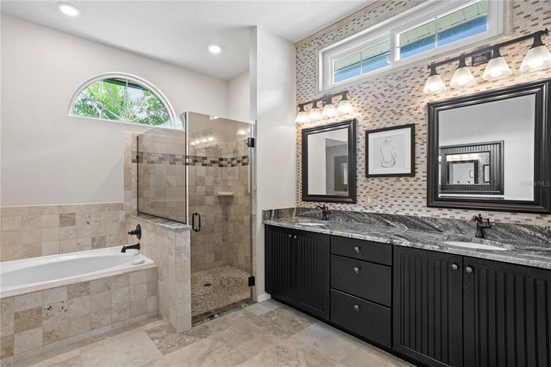 Bathroom, Dual Sink Vanities, Glass Shower, Interior, Recessed Lighting
