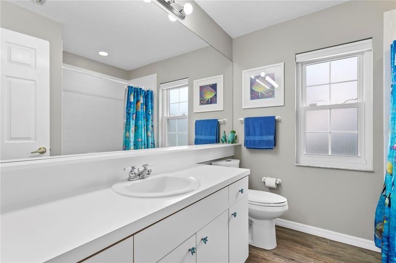 Bathroom, Interior, Recessed Lighting, Wood Texture Flooring