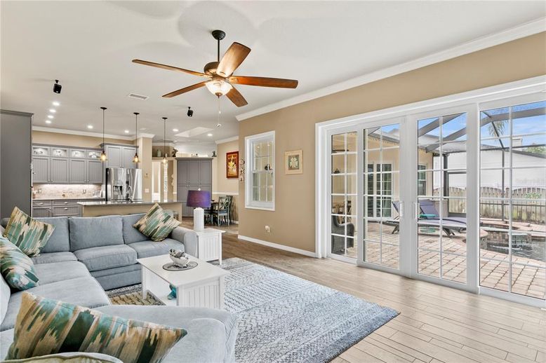 Interior, Kitchen, Living room, Pendant Lights, Recessed Lighting, Stainless Steel Appliances, Wood Texture Flooring
