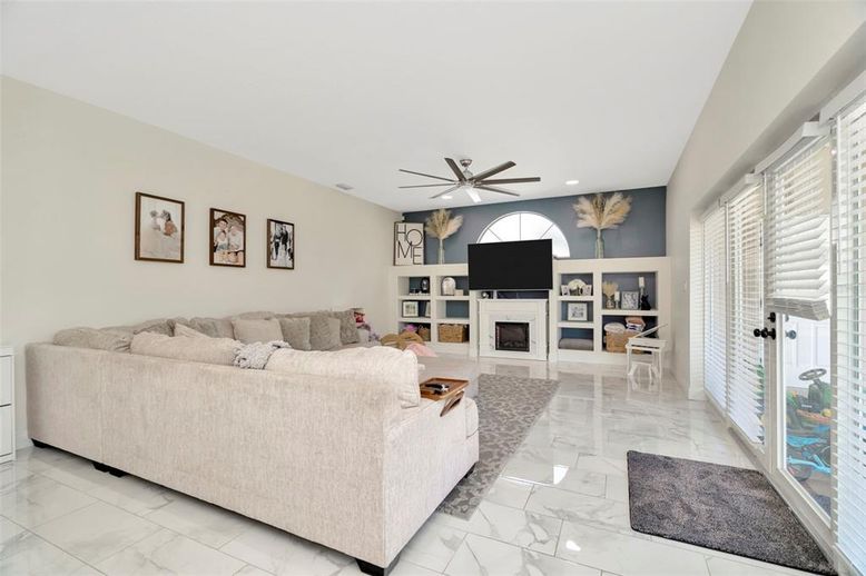 Fireplace, Interior, Living room, Marble, Recessed Lighting
