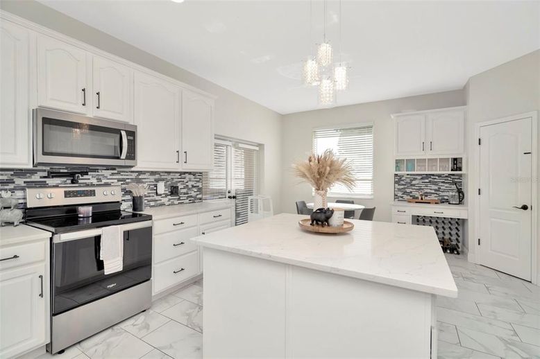 Interior, Kitchen, Marble, Pendant Lights, Stainless Steel Appliances