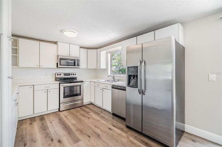Interior, Kitchen, Stainless Steel Appliances, Wood Texture Flooring