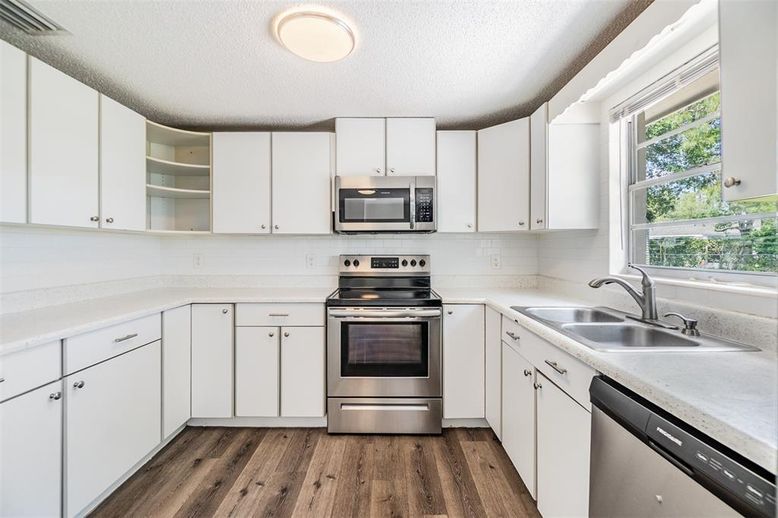 Interior, Kitchen, Stainless Steel Appliances, Wood Texture Flooring
