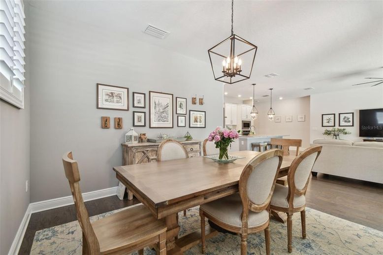 Dining room, Interior, Kitchen, Living room, Pendant Lights, Recessed Lighting, Wood Texture Flooring