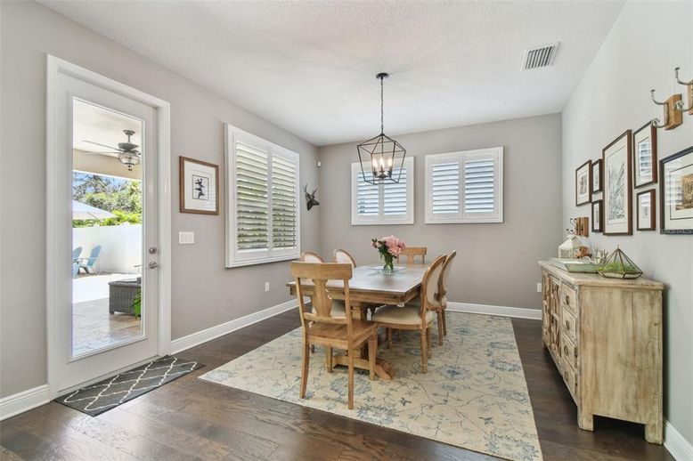 Dining room, Interior, Pendant Lights, Wood Texture Flooring