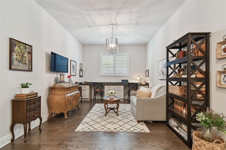Home Office, Interior, Living room, Pendant Lights, Wood Texture Flooring