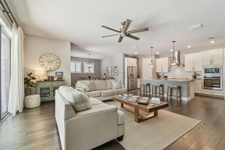 Interior, Kitchen, Living room, Pendant Lights, Recessed Lighting, Stainless Steel Appliances, Wood Texture Flooring