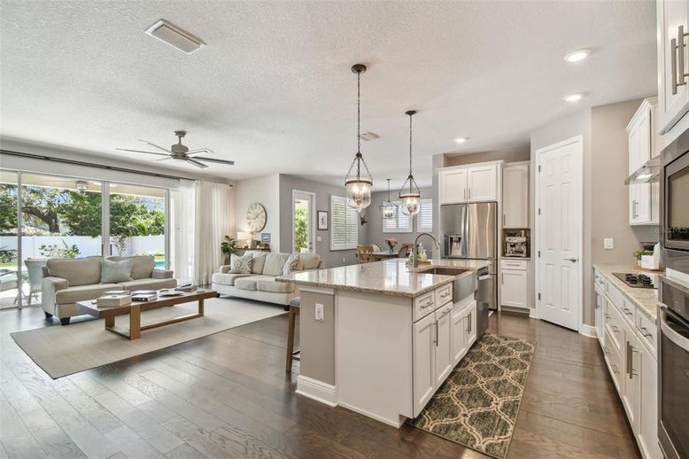 Interior, Kitchen, Living room, Pendant Lights, Recessed Lighting, Stainless Steel Appliances, Wood Texture Flooring