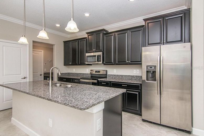 Interior, Kitchen, Marble, Pendant Lights, Recessed Lighting, Stainless Steel Appliances