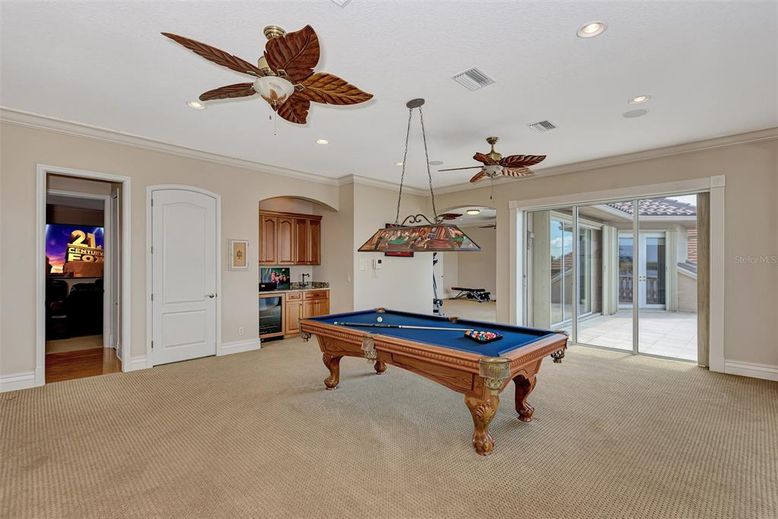 Billiard Table, Game Room, Interior, Pendant Lights, Recessed Lighting