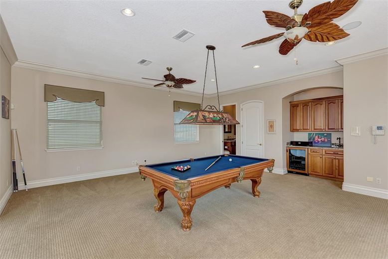Billiard Table, Game Room, Interior, Pendant Lights, Recessed Lighting