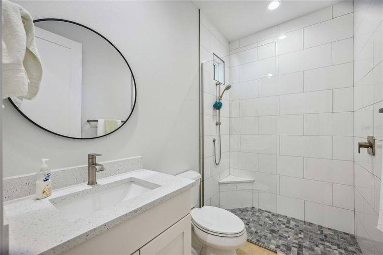 Bathroom, Glass Shower, Interior, Recessed Lighting