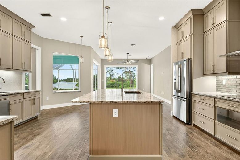 Interior, Kitchen, Pendant Lights, Recessed Lighting, Wood Texture Flooring