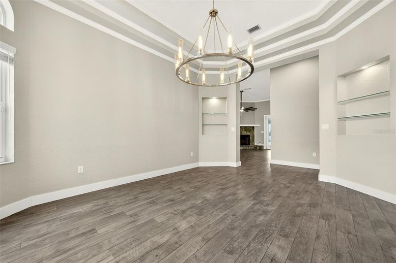 Empty room, Interior, Pendant Lights, Wood Texture Flooring