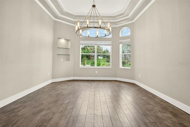 Empty room, Interior, Pendant Lights, Wood Texture Flooring